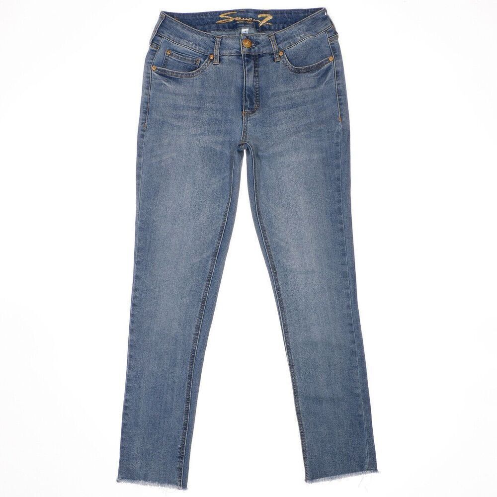 Seven7 Weekend Slim Fit Jeans Size 4 Womens Raw Hem Blue Denim Stretch 26x28